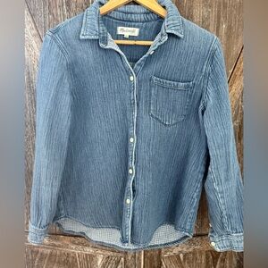 Madewell Cotton Chambray Denim Boyfriend Button Up Shirt Medium-Dark Wash M